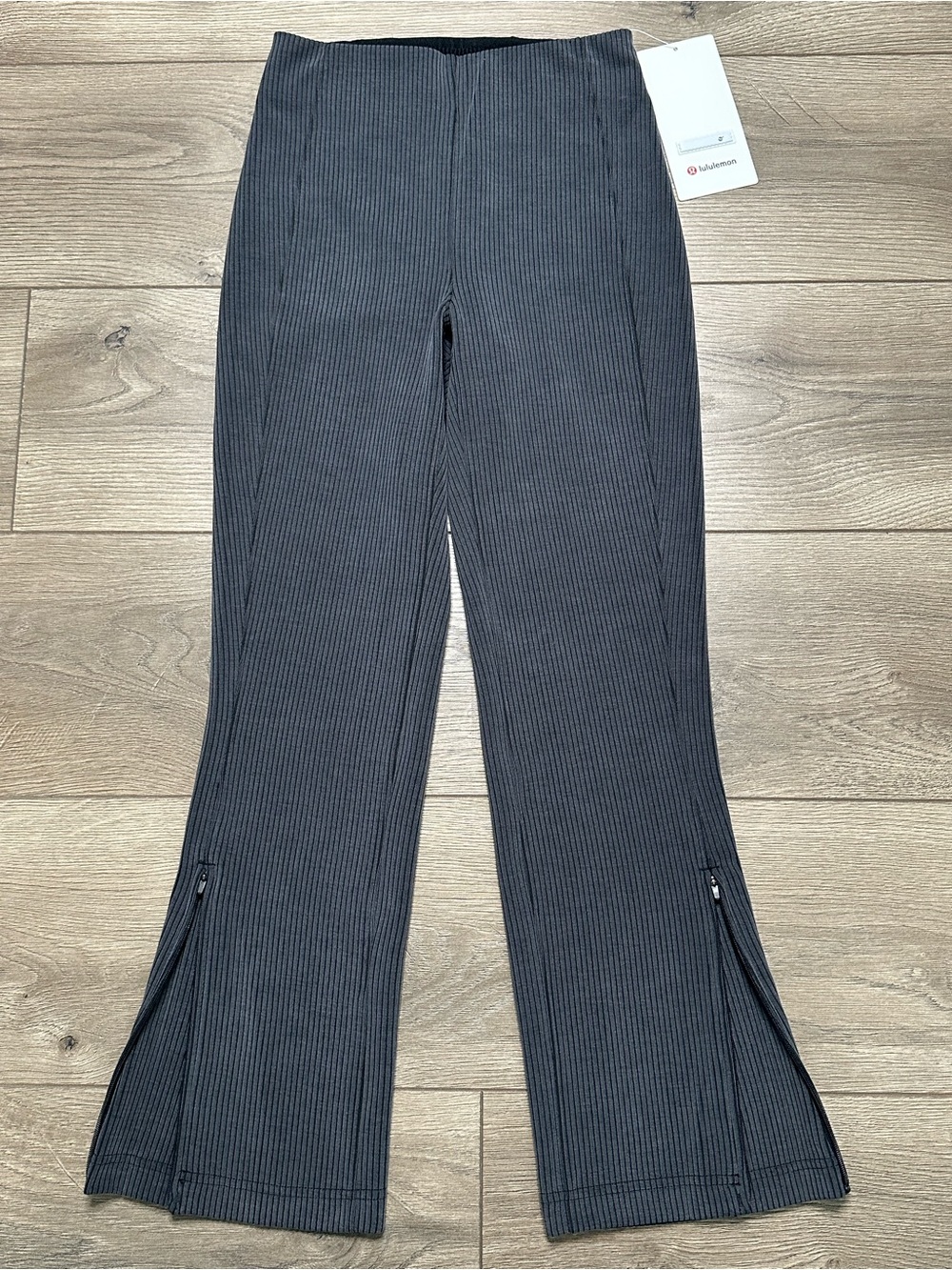 Lululemon Ribbed Softstreme Zip Leg High Rise Cropped Flare Pants 25" Black 2